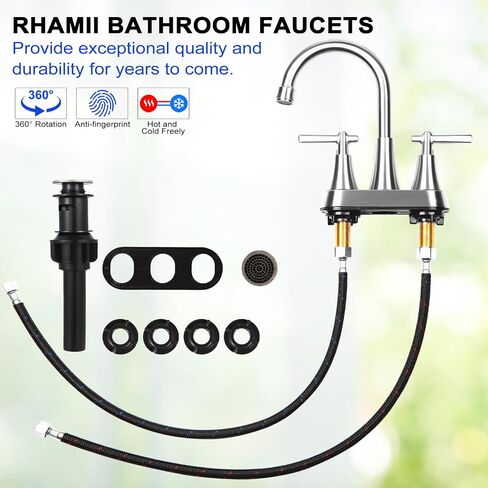 Bathroom Faucet, Bathroom Sink Faucet 3 Hole 4 Inch, Stainless Steel Lead-Free 2 Handles Centerset, with Pop-up Drain and 2 Supply Hoses for Bathroom RV Villas Vanity in Saudi Arabia