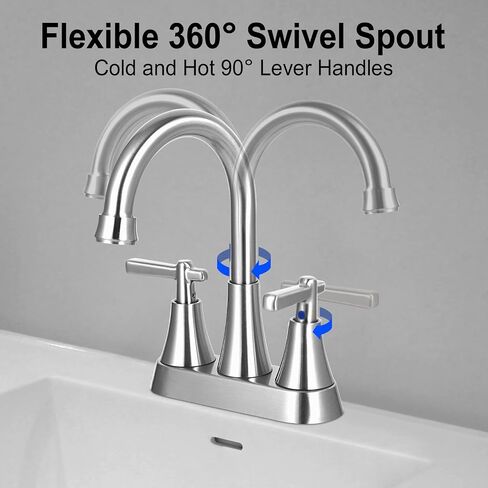 Bathroom Faucet, Bathroom Sink Faucet 3 Hole 4 Inch, Stainless Steel Lead-Free 2 Handles Centerset, with Pop-up Drain and 2 Supply Hoses for Bathroom RV Villas Vanity in Saudi Arabia