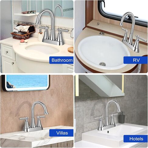 Bathroom Faucet, Bathroom Sink Faucet 3 Hole 4 Inch, Stainless Steel Lead-Free 2 Handles Centerset, with Pop-up Drain and 2 Supply Hoses for Bathroom RV Villas Vanity in Saudi Arabia