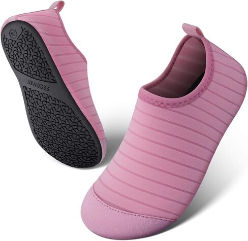 أحذية مائية للأطفال الصغار من SEEKWAY للأولاد والبنات سريعة الجفاف وخفيفة الوزن حافي القدمين ومضادة للانزلاق للرياضات الخارجية والصيف والسباحة على الشاطئ وحمام السباحة (شريط وردي، 8.5-10 طفل صغير) in Kuwait