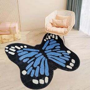 Poowe Butterfly Kids Rugs for Girls Bedroom Ultra Soft Kids Play Mat for Kids Room, Colorful Non Slip Nursery Area Rug for Playroom, 35.4" x 47.2"-Blue