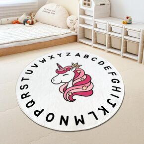 Cute Unicorn Kids Rug Play Carpet, 2.6x4 Ft Washable Alphabet Rug for Girls Bedroom, Non-Slip Nursery Rug Soft Play Mat for Children Playpen Classroom Dorm(Pink, 32"x47")