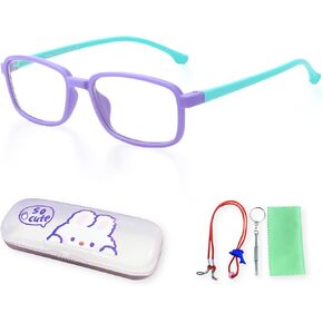 Blue Light Blocking Glasses with Case for Kids Boys Girls, Teens Fashion Square Eyewear Computer Gaming Eyeglasses Anti Eyestrain & UV400