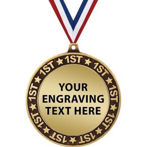 2.75" 1st Place Perimeter Engraving Medal Award with Neck Ribbon, Custom Free Engraving