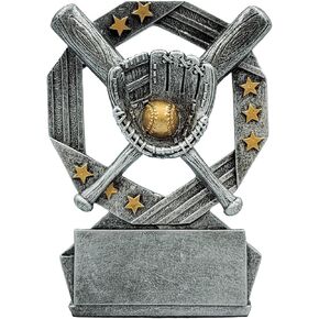 Baseball Hexa Star Trophy - 4.75 Inch Tall | The Hero of The Diamond Award | A Galactic Grand Slam in Gold and Silver Glory - Engraved Plate on Request