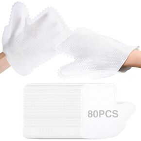 80 Pieces White Microfiber Dusting Gloves Home Dust Removal Microfiber Gloves Non-Woven Fish Scale Washable, Reusable Wet & Dry Kitchen Mitt