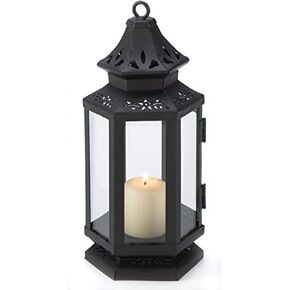 Accent Plus 57070785 Floral Cutouts Candle Lantern, Black