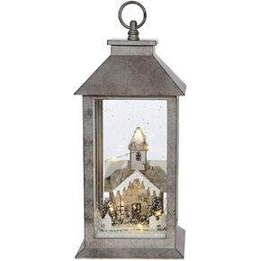 RAZ Imports Lighted Lantern w/Country Church in Winter — 5.5" x 5.5" x 12.2"