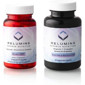 Relumins Advance Nutrition Gluta 1000 and Advance Vitamin C - MAX Skin Lightening Complex- 30 Glutathione Capsules + 60 Vitamin C Capsules