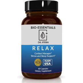 BIO-ESSENTIALS, Relax-Doctor formulated: Manages Stress, Promotes Deep Sleep, Improves Mood-W/Organic Holy Basil, Zinc, Magnesium, Vitamin B6, Magnolia Bark, L-Theanine, Vegan-Made in USA-60 Caps