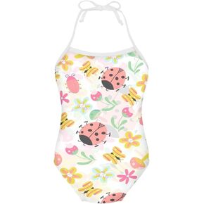 AmzPrint Axolotl Swim Suit Girls Salamander Print Blue Cute One-Piece Lace Up Swimwear 3t-10 Years