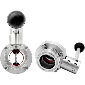 Sanitary Butterfly Valve Tri Clamp Valve with Handle 2" Tri Clamp Clover 2" Tube OD 304 Stainless Steel (pack of 2)