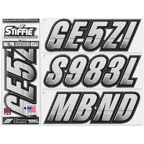 Techtron Silver/Black SUPER STICKY 3" Alpha Numeric Registration Identification Numbers Stickers Decals for Sea-Doo SPARK, Inflatable Boats, RIBs, Hypalon/PVC, PWC and Boats.