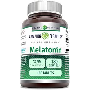 Amazing Formulas Melatonin Supplement | Unflavored | 12 Mg Per Serving | 180 Tablets | Non-GMO | Gluten-Free | Made in USA