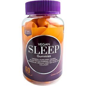 Vegan Sleep Gummies, Magnesium with Melatonin 15mg, Sea Moss, Collagen, Turmeric & Ginger, Non Habit forming, Non-GMO, Gluten-Free, Mixed Berry Flavor, 60 Count