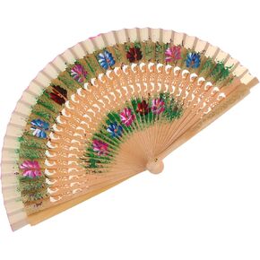 Vintage Spanish Folding Fan for Women Double-Side Flower Painting Gypsy Wooden Hand Fan for Dance Festival Decoration