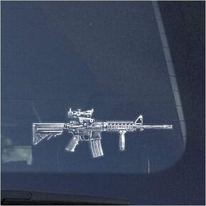 M4 Military Assault Rifle Clear Vinyl Decal Sticker for Window, Detailed Gun Sign Art Print Design-White