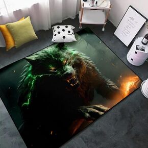 Wolf Rugs for Living Room - Wild Wolf Area Rug Wolf Rug for Boys Purple Wolf Rug for Bedroom Wolf Rug Carpet Indoor Outdoor Wolf Floor Mat for Home Decor, 2x3 Feet