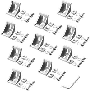 JiGiU 10Sets 2020 Series Aluminum Profile Connector Corner Brackets 2020 Hardware Corner Mounting Bracket (Silver)