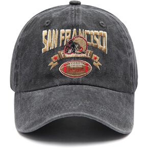 Embroidered City Vintage Washed Denim Football Hats for Men Women, Unisex Adjustable Cotton Fans Baseball Cap