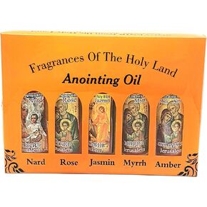 Zuluf Set of 5 Roll-On Anointing Oils Jasmin Myrrh Amber Nard and Rose from Jerusalem Different Anointing Oils Set from The Holy Land NPER023