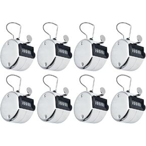 8 Pieces Hand Tally Counter, Manual Mechanical Counter, Metal Hand Tally Counters, 4 Digit Hand Tally Counters, Click Counter with Finger Ring, for Counting, Coaching, Golf, Fishing (Silver)