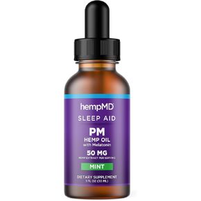 hempMD PM Hemp Melatonin Sleep Aid Mint Flavored - Your Natural Sleep Support - Premium Blend of Herbal extracts - Liquid Oil Tincture 50mg Hemp Extract Per Serving - 1FL OZ (30ML)