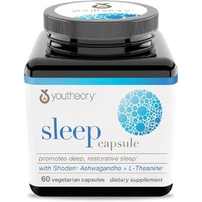 Youtheory Sleep Capsule - Vegan Sleep Support Supplement with Passion Flower, Lemon Balm, L-theanine & Ashwagandha* - 60 Vegetarian Capsules