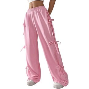SHENHE Women's Wide Leg Baggy Sweatpants Elastic Waist Tie Bow Pants Loose Long Pants in Kuwait