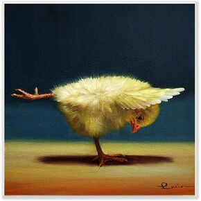 Stupell Industries Yoga Chicks Warrior III Pose Funny Animal Painting, Design by Lucia Heffernan Wall Plaque, 12 x 12, Yellow