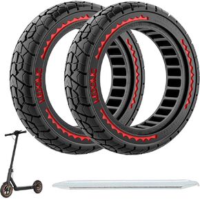 10X2.125 Off Road Tire for Electric Scooter Ninebot F20/F30/F40/F65, 10 inch Solid Rubber Tires for Front And Rear Solid Electric Scooter Tire Tubeless(Red 1pc)