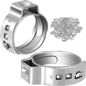 Pex Crimp Rings, 1/2 3/4 Pex Cinch Clamps for Tubing, Adjustable Pex Fixing Crimping Tool Kit, Stainless Steel Pipe Fitting Connection