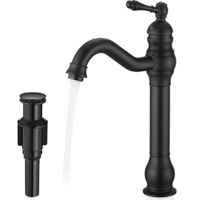 Oil Rubbed Bronze Bathroom Faucet 1 Hole, Brass Tall Bathroom Faucet Single Handle, 360 Degree Swivel Bath Faucet, Vessel Sink Faucet Bathroom Faucets with Pop-up Drain & Aerator for Farmhouse