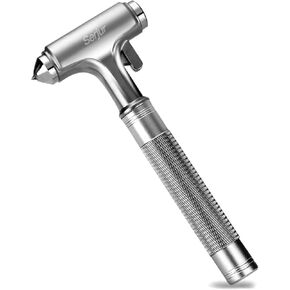 All Metal Safety Hammer with Window Breaker and Seatbelt Cutter - 3-in-1 Emergency Escape Tool for Car, Heavy-Duty Aluminum Alloy Car Accessories for Men, Essential for Emergency Car Kit (1pc)
