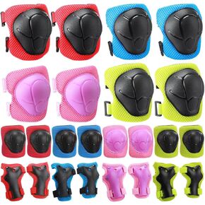 4 Sets Knee Pads for Kids 3-8 Years Boys Girls Protective Gear Set Toddler Knee and Elbow Pads with Wrist Guards 6 in 1 Safety Gear Set for Skating Cycling Bike Rollerblading Scooter Roller Skates