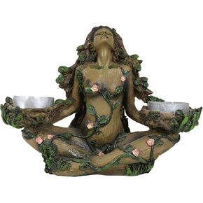 Ebros Gift Whispering Forest Celtic Greenman Tree Woman Gaia Dryad Ent Double Votive Tea Light Candle Holders Figurine Tree of Life Mystical Creature being Flora and Fauna
