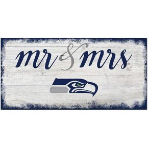 NFL Seattle Seahawks Unisex Seattle Seahawks Script Mr & Mrs sign, Team Color, 6 x 12