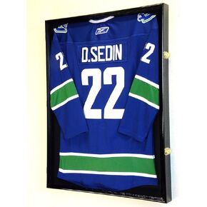 NHL Hockey Jersey Display Case Cabinet- w/ 98% UV Protection, Black Finished