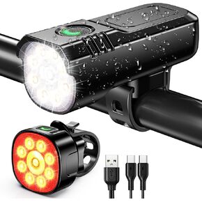 Bike Lights Supper Bright, 1000 Lumens Bike Lights for Night Riding, 8+7 Modes & Sturdy Aluminum Alloy Bicycle Light, IP65 Waterproof & USB Rechargeable Bike Headlight and Tail Light Set