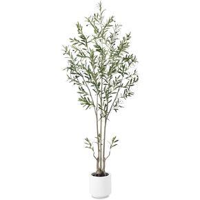 Artificial Olive Tree 6 Ft Tall Fake Olive Tree Indoor Faux Olive Silk Tree Large Olive Plant Decor Upgraded White Pot Realistic Trunk Texture Lifelike Fruit for Home Bedroom Living Room Office