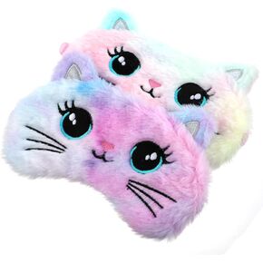 2 PCS Soft Plush Eye Mask Plush Sleeping Eye Mask Fuffy Eye Cover Comfortable Sleep Mask Blindfold, Cute Animal Sleeping Mask Satin Nap Night Eyeshade Cover for Women Men