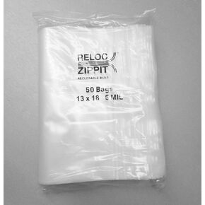 50 Reloc Zippit Bags 13"X18" Heavy Duty 6 Mil Thick Clear Large 13 X18 Bags 6mil Strong - Clear Plastic Bags Reclosable Poly Bags