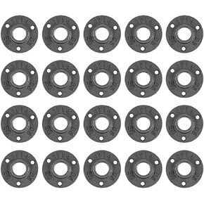 20 Pack 3/4 inches Malleable Cast Iron Pipe Flange, Industrial Pipe Flanges for Threaded Black Pipes and Fittings, DIY Steampunk Industrial Vintage Style.