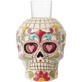 Enesco Jim Shore Heartwood Creek Four Seasons Day of The Dead Skull Votive Candleholder Without Candle, 5.5 Inches, Glass, Stone Resin, Witches, Zombies