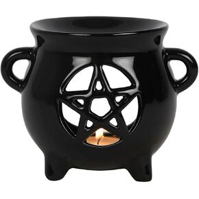 something different Pentagram Cauldron Oil Burner Witches Gothic Occult Home Decor Candle Tea Light Holder,Black,Large