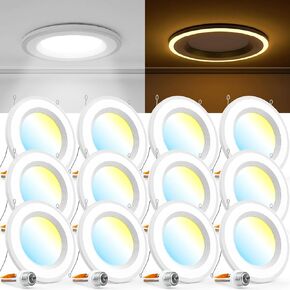 Sunco 6 Inch LED Indoor Home Area Recessed Lighting with Night Light, Selectable CCT 2700K/3000K/4000K/5000K/6000K 13W Dimmable Can Lights, 1200 Lumens, Damp Rated, Retrofit Installation 12 Pack