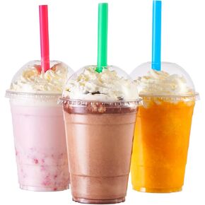 [100 Sets-16 oz.] Plastic Cups With Dome Straw Slot Lids PET Crystal Clear Disposable Togo Cup BPA Free For Party Ice Cold Drinks Coffee Tea Parfait Dessert Smoothie Bubble Boba Fruit Milkshake Slush in Kuwait