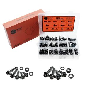 228pcs M6 12 16 20 25 30mm,M8 x 16 20 25 30mm, Flanged Hex Head Bolts Flange Hexagon Screws, Stainless Steel 304, Bolts and Nuts Assortment Set Fasteners (Black)