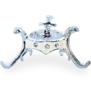 BestPysanky White Enamel with Crystals Silver Tone Metal Egg Sphere Stand Holder Display