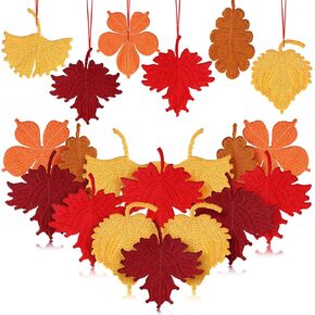 24 Pcs Fall Thanksgiving Maple Leaf Ornaments Crochet Fall Leaves Bundle Decorations Maple Oak Birch Ginkgo Chestnut DIY Fall Tree Ornaments for Autumn Garland Thanksgiving Decor 6 Style